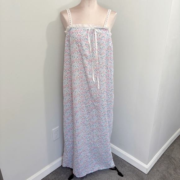 Lanz of Salzburg Tank Nightgown Size Small Floral Eyelet Lace Straps Made in USA - Picture 1 of 16